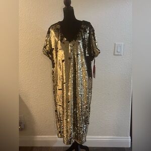 Tracy Ellis Ross Gold &Black Sequence Long Dress Size XL